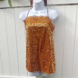 Free People Gold Sequin Show Girl Tank Top